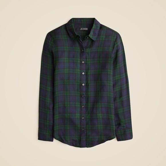 NWT!! J. CREW Drapey Button-Up Shirt Black Watch Tartan Plaid XXS XX-Small - Picture 9 of 15